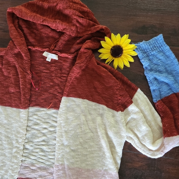 STRIPED OPEN HOODIE CARDIGAN - Picture 5 of 7